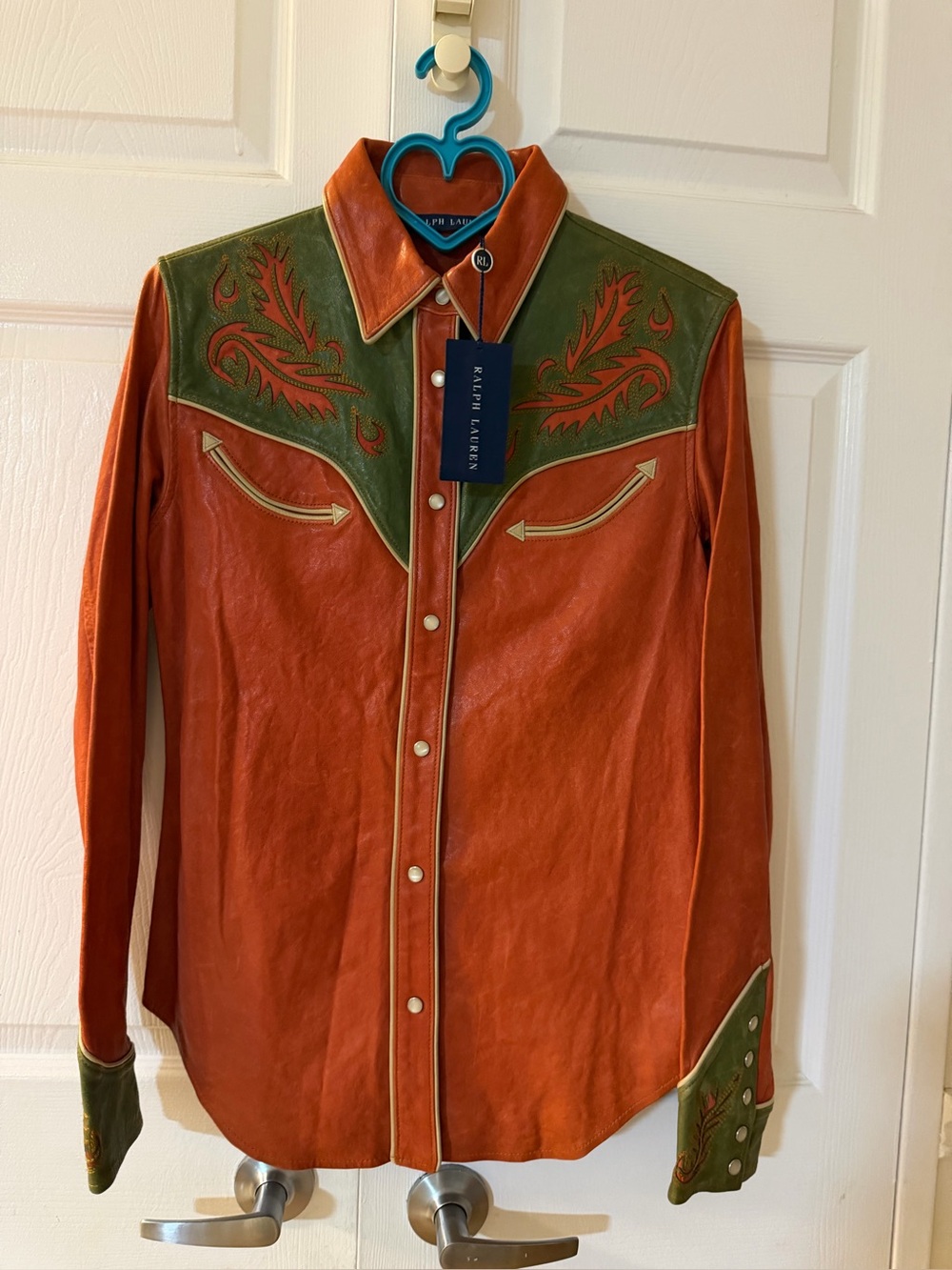 Ralph Lauren Leather Western Jacket - Green & Rust 12UK 8US